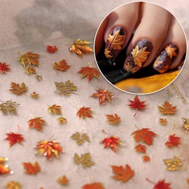 5D Embossed Jelly Maple Leaf Autumn Nail Art Sticker Gold-Stamped Autumn Leaf Nail Decal Fiery Red Maple Leaf Design Autumn Thanksgiving Sticker Women's Nail Art Decoration