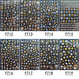 RRQG Christmas Nail Stickers Gold White DIY DIY Nail Decals Nail Foils Manicure Sliders Holographic Self Adhesive Laser Stickers(F717)