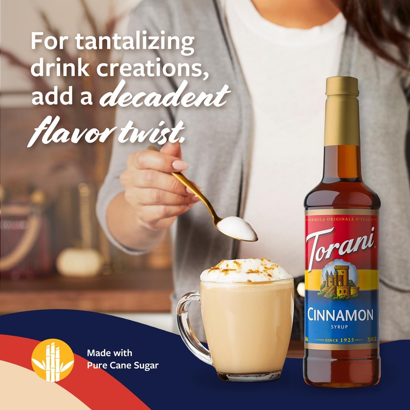 Torani Coffee Syrup, Cinnamon Flavored Syrup for Drinks, Pump Included,
