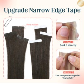 XDhair Tape in Hair Extensions 50g 16Inch 20pieces Dark Brown Seamless Skin Weft Glue Tape in Real Human Hair Extensions for Fashion Women (#2,16Inch)