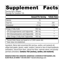 Bariatric Advantage Bariatric Advantage Omega-3 300 EPA DHA Fish Oil Capsules, Concentrated Source of Fatty Acids from Sustainably Sourced Cold Water Fish - Lemon Lime, 270 Softgels