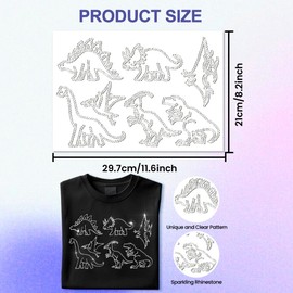ANATTASOUL White Rhinestone Iron on Transfer Dinosaur Bling Diamond Hotfix Patches for Clothes, Large Iron On Sequin Applique for Jeans Jacket Caps Bag T-Shirts Shoes DIY Decor
