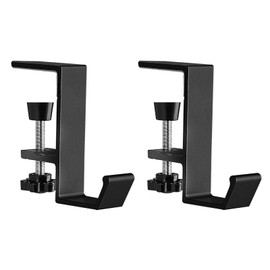 OptiPro Headphone Stand, Set of 2, Screw Type, Clamp Mount, Table Hook, Convenient Goods, Easy Installation, Load Capacity 22.0 lbs (10 kg), Business Trips, Travel, Black