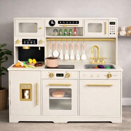 Wooden Toddler Play Kitchen Set Toys, Kids Kitchen Playset with Accessories, Cooking Stove, Play Sink, Play Food, Kitchen Accessories for Baby Toddler Kids Toys, Pretend Toy Kitchen for Girls Boys