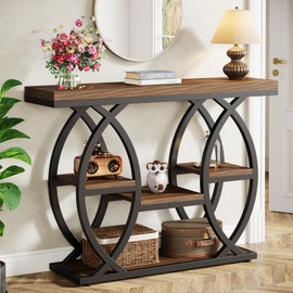 Tribesigns 39.4" Console Table, Industrial 4-Tier Sofa Table Entryway Table with Storage Shelves, Narrow Wood Accent Tables with Metal Frame for Small Spaces, Hallway, Foyer, Rustic Brown