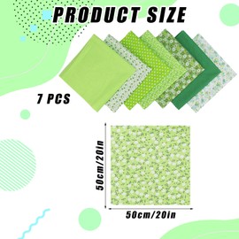 YSUY 7PCS Fat Quarters Fabric Bundles, 20"x20" Precut Quilting Cotton for Sewing, Patchwork, DIY Crafts & Embroidery, Soft, Durable Material for Sewing (Green)