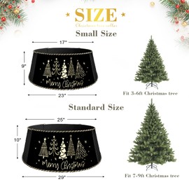 Auirre Metal Christmas Tree Collar, Black Gold Pine Tree Ring Holiday Decor 29 Inch Diameter for Large Xmas Tree 7-9 Ft, Winter Golden Artificial Tree Skirt Home Indoor Outdoor Decoration