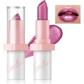 HOSAILY Labial Metálico Rosa Intenso De Larga Duración, Brillo Intenso Con Purpurina Tipo Diamante, Cremoso, A Prueba De Transferencia, Color De Labios De Alto Impacto, Cobertura Total, Ligero, No Se