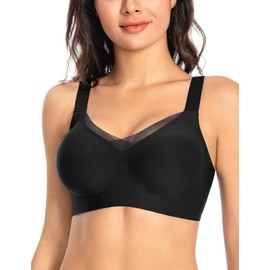MOEOZLLO Mesh V Neck Bra Women's Without Underwire Soft Cups Bustier Women's High Elasticity Bra Without Underwire with Additional Bra Extension, black