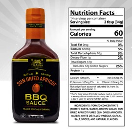 Traina Home Grown California Sun Dried Apricot Barbecue Sauce - No Corn Syrup, Bold Tangy Flavor Packed in 17 Ounce Bottle