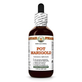 Pot Marigold (Calendula Officinalis) Dry Flower Glycerite, Made in Hawaii, Organic Raw Materials, All Natural, Vegan, Lab Tested Alcohol-Free Liquid Extract - 2 fl.oz