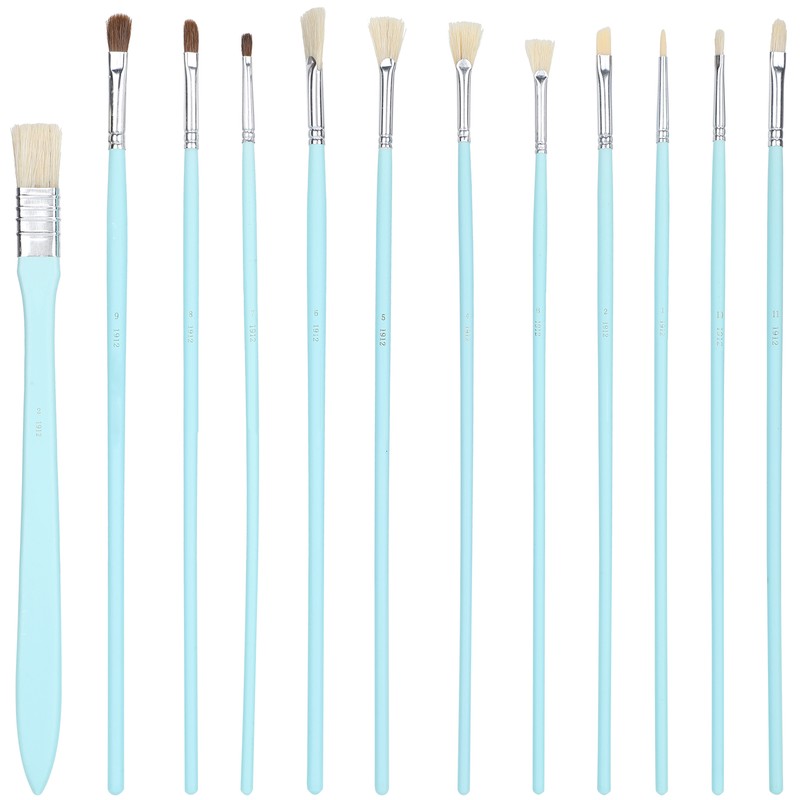 12Pcs Art Paint Brushes Drawing Fan Shaped Artist Brush Long
