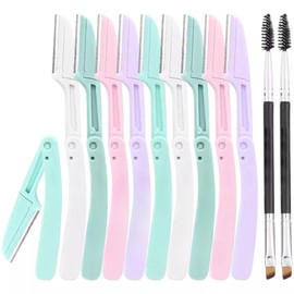 10 Perfiladores Plegables Faciales Navaja Para Ceja Rostro Bigote Colores Pasteles  2 Brocha Diagonal Ceja Maquillaje Brochas