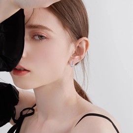 TakNii Hoop Earrings for Women S925 Sterling Silver Pink Opal Earrings Cubic Zirconia Hypoallergenic Huggie Earrings for Women Popular silver earringss Jewelry Gift