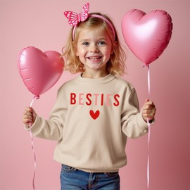 Mommy and Me Valentines Sweatshirt Love Heart Besties Letter Pullover Family Matching Outfit Long Sleeve Tops (Kid-Apricot, 4-5T(110))