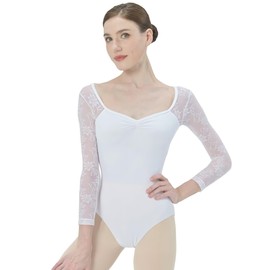 s.lemon Ballet Lace Leotard, Ballet Leotard, Long Sleeve, Lace, Adult, white (off-white)