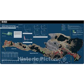 Historic Pictoric Map : Land Area Change in Coastal Louisiana: a multidecadal Perspective (from 1956 to 2006), 2008 Cartography Wall Art : 24in x 13in