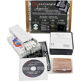 SAKURA Zentangle Apprentice Classroom Drawing Pack 2, Gelly Roll White & Black Paper Tiles, 213 Piece Set 50008