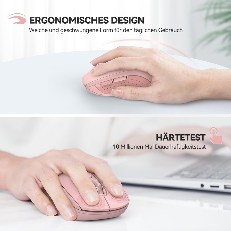 TECKNET Maus Kabellos, Bluetooth Maus (Tri-Mode: BT 5.0/3.0+2.4GHz) Funkmaus mit