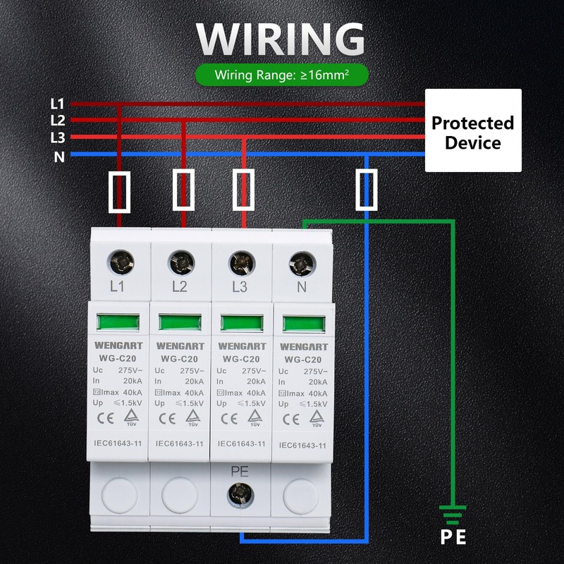 Wengart Surge Protection Device WG-C20,20-40KA AC275V SPD Domestic Deflector Electronic
