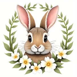 2pcs Cute Bunny Flower Garland Iron On Transfers for T-Shirts Rub on Transfers Stickers Vinyl Ready to Press Stickers Iron on Decals for T-Shirts Clothing Hoodie DIY Crafts