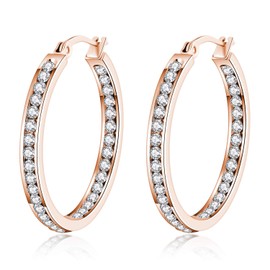 CiNily Rose Gold Hoop Earrings for Women-Stainless Steel Earrings Cubic Zirconia Earrings for Women Sensitive Ears 30 mm