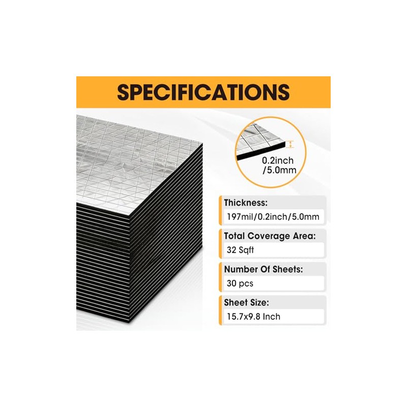 YesBes Sound Deadening Mat - 30 Pcs Automotive Noise Insulation