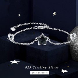 TANGPOET Star Bracelet 925 Sterling Silver Love Bracelet for Womens Bracelet Adjustable Crystal Jewellery Gifts for Women Girlfriend Couples Gifts
