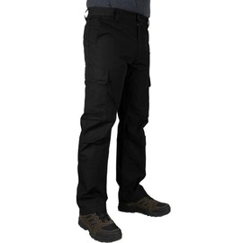 LAPG Men's Urban Ops Tactical Pants, Gusseted Crotch Lightweight Cargo Pants, Elastic Waistband Ripstop Work Pants, Water & Stain Resistant Pants for Men, Black, 48W x 37L