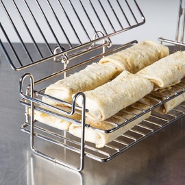 2-Level Nickel-Plated Steel Burrito/Chimichanga Fryer Basket, 12.5" x 6.63" x 4.63", Front and Left Hooks, Turnover deep fryer basket