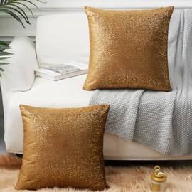 EUCIOR Gold & Brown Throw Pillows - Sparkle Gold Foil Print & Velvet Brown Pillow Covers, 20x20 Inch, 2 Pack