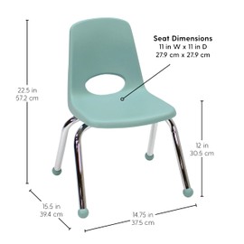 FDP 12" School Stack Chair, Stacking Student Seat with Chromed Steel Legs and Ball Glides; for Classroom, Homeschool or Learning Space - Seafoam (2-Pack), 15411-SF