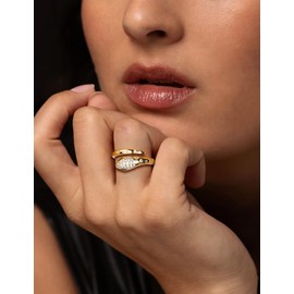 RANDES 14K Gold Plated Fashion Snake Statement Adjustable Ring Sterling Silver Cocktail Punk Jewelry Emerald Cz Snake Rings for Women Size 6