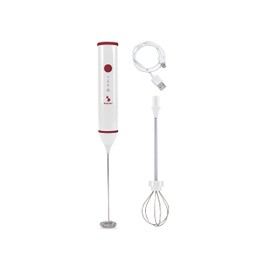 BEPER P102SBA008 Montalatte Elettrico Ricaricabile USB - Monta Latte per Cappuccino Elettrico con Frusta Montapanna Inclusa, Rosso/Bianco