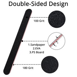 12Pcs Professional Nail Files, 100/180 Grit Double-Sided Nail Files Set for Natural or Acrylic Nails, Fingernails Buffer File for Home Salon (Black)