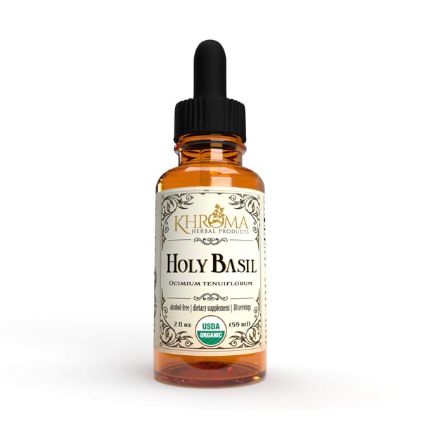 Organic Holy Basil - 2 oz Liquid Dietary Supplement - 30 Maximum Strength Servings - Khroma Herbal Products