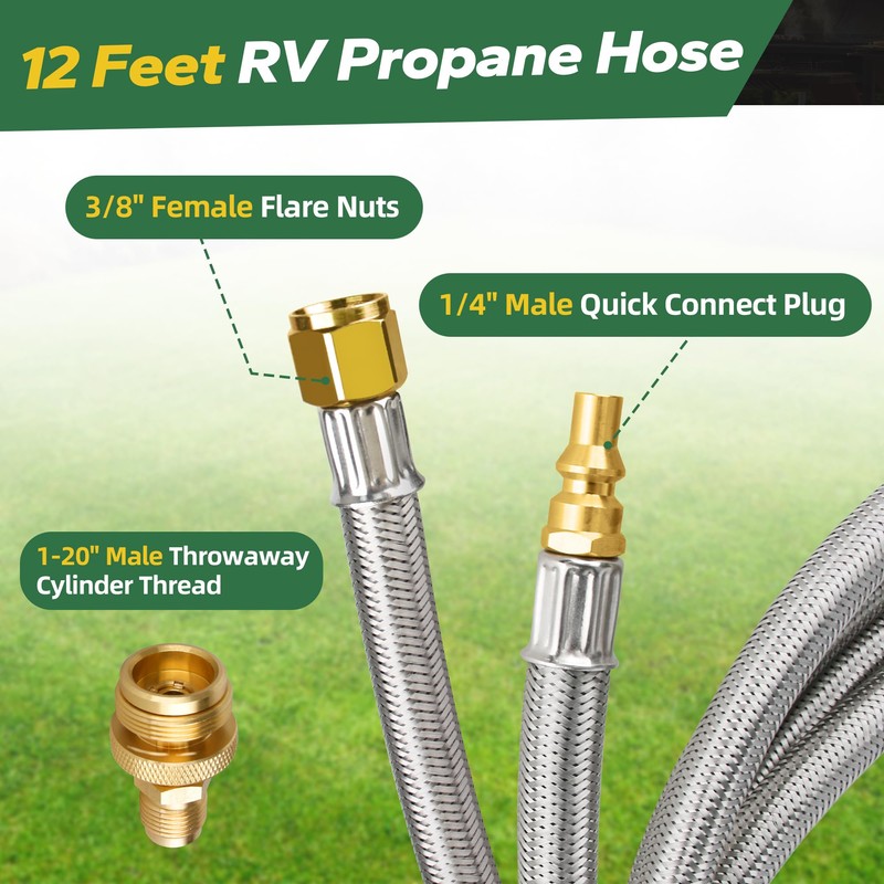 12 FT Propane Quick Connect Hose for RV to Gas