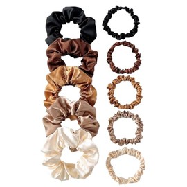 10Pcs Silk Satin Scrunchies for Women,Solid Color Fashion Satin Hair Scrunchies Accessories for Thick Curly Hair Elastics Ties Ponytail Holder for Women Girls Gifts