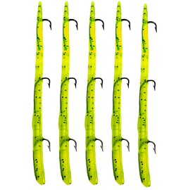 Delong Lures 6" KILR Worms Pre-Rigged for Bass, Pike and Anything in Between, Bass Lures Bait Tackle 5 Per Pack (Chartreuse)