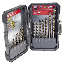 Mibro 492261 (17-Piece) Cobalt Steel Tri-Bore Drill Bit Set with 135° Split-Point Tip for Drilling Through Stainless Steel, Ferrous Metal, Nonferrous Metal, Wood, and Plastic
