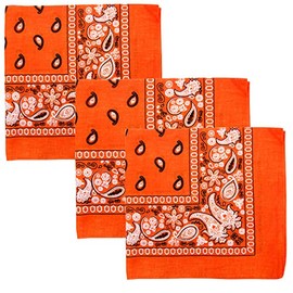 3 PK Cowboy Bandanas 100% Cotton 22 x 22 inch - Orange