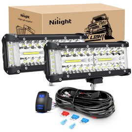 Nilight Side Shooter LED Light Bar 2PCS 7 Inch Triple Row Spot Flood Combo Lights Led Work Light with 5Pin Rocker Switch Wiring Harness Kit for Off Road Light on Truck SUV ATV UTV
