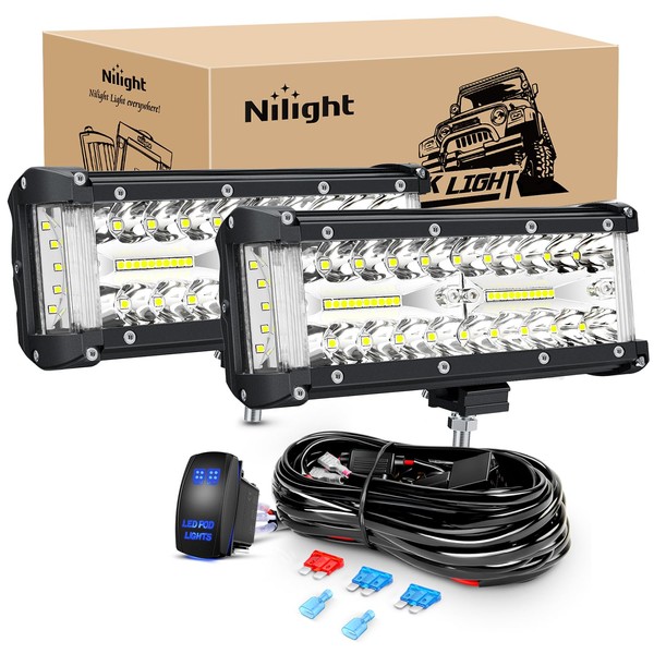 Nilight Side Shooter LED Light Bar 2PCS 7 Inch Triple