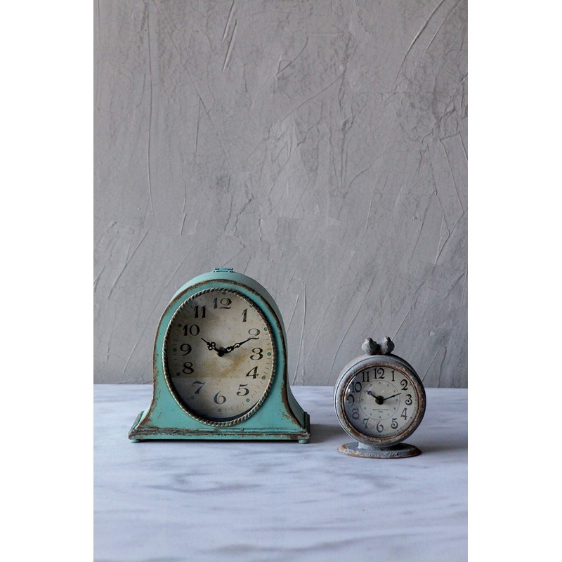 Creative Co-Op Grey Pewter Mantel Clock with Birds