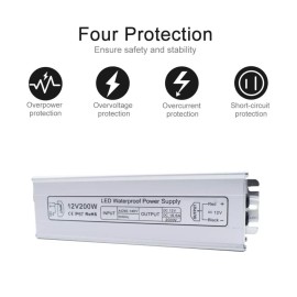 DC LED Power Supply, 200W IP67 Waterproof Outdoor Driver,AC 90-140V to DC 12V 16.6A