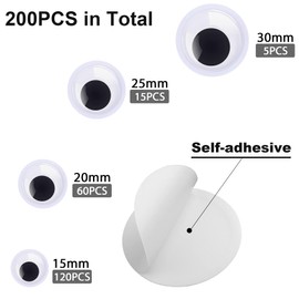 200 Pieces Wiggle Eyes, FEBSNOW Googly Eyes Self Adhesive Black White Plastic Googly Eyes Mixed Assorted Sizes Sticker Eyes for DIY Crafts Decoration(15mm -30mm)