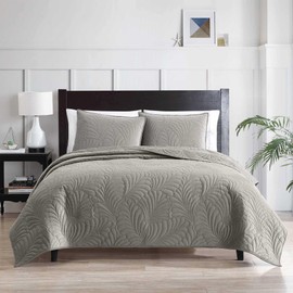 Riverbrook Home Micah 3-Piece Quilted Velvet Comforter Set, King, Silver