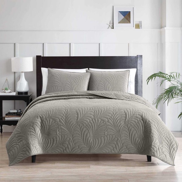 Riverbrook Home Micah 3-Piece Quilted Velvet Comforter Set, King, Silver