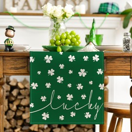 Artoid Mode Green Lucky Shamrock St. Patrick's Day Table Runner, Seasonal Spring Holiday Kitchen Dining Table Decoration for Indoor Outdoor Home Party Decor 13 x 36 Inch