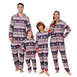 PYAEAS Christmas Onesie Pajamas Family Vacation Novelty One-piece Hooded Matching PJs Allover Pattern Sleepwear Nightwear (Youth, 4-5T, Snowflake Deer)